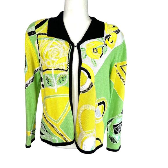 Nancy Bolen City Girl Sweater Cardigan Petite Large PL Psychedelic Sequins Artsy - Picture 1 of 9